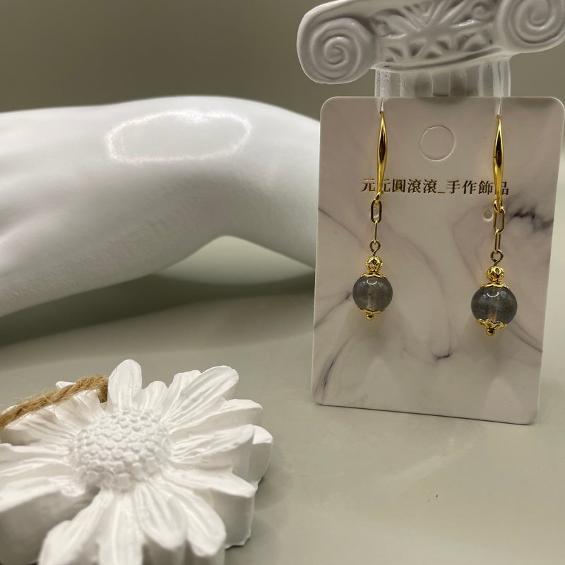 月映,拉長石耳環,14K銅注金耳環,設計款文創手作 - 耳環/耳夾/耳骨夾 - 半寶石 