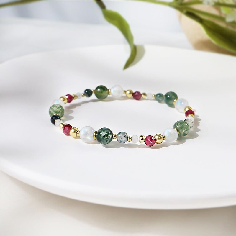 Christmas Eve Magic | A67 Aquamarine Agate Moonstone Stone Crystal Bracelet - Bracelets - Gemstone Green