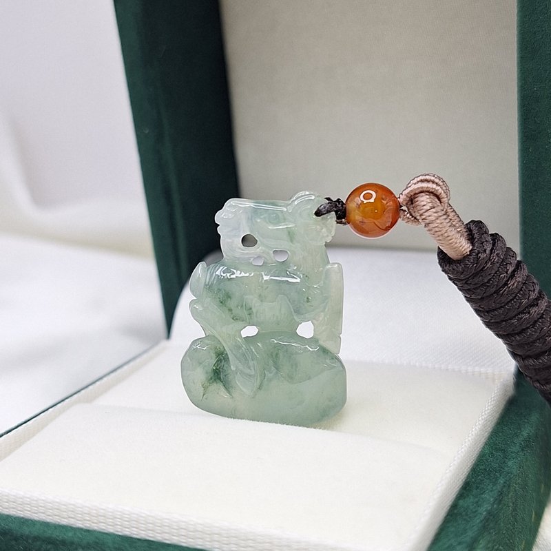 立體冰飄藍花 鏤空山羊吊墜 | 天然緬甸玉A貨翡翠 - 項鍊 - 玉石 