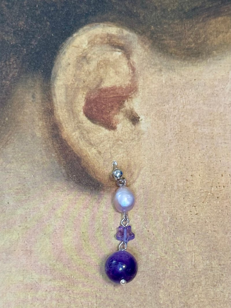 水晶系列 - 紫水晶淡水珍珠耳環 - 耳環/耳夾/耳骨夾 - 水晶 紫色