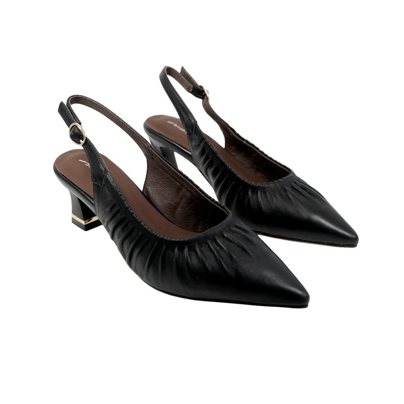 Sheepskin wrinkled hollow heels-jet black-Emma Woodhouse 2024S2 - High Heels - Genuine Leather Black