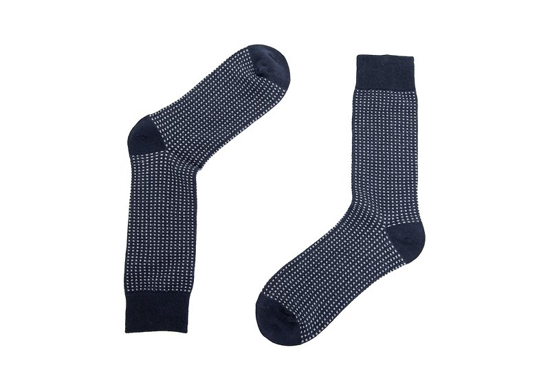 Checkered texture gentleman socks calm blue - ถุงเท้า - ผ้าฝ้าย/ผ้าลินิน สีน้ำเงิน