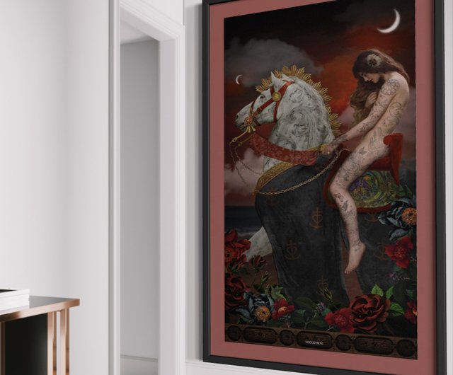 フランスアンティーク　額装品　可愛い恋人達の宮廷画 優美 フランスワトー絵画 『宮庭バルコニーの貴婦人』 - 薔薇と