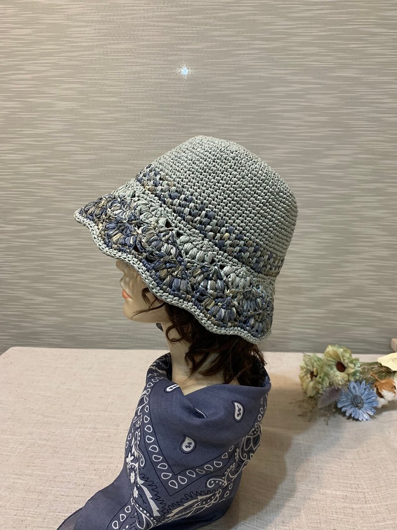 Handmade knitted/short lightweight bucket hat. Japanese material. Mint splash color/sun hat - Hats & Caps - Paper 