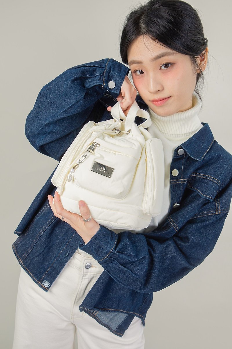 DOUGHNUT Mini Bucket Bag Air Bag-Shiraishi-Pyramid HZ - กระเป๋าเป้สะพายหลัง - ไนลอน ขาว