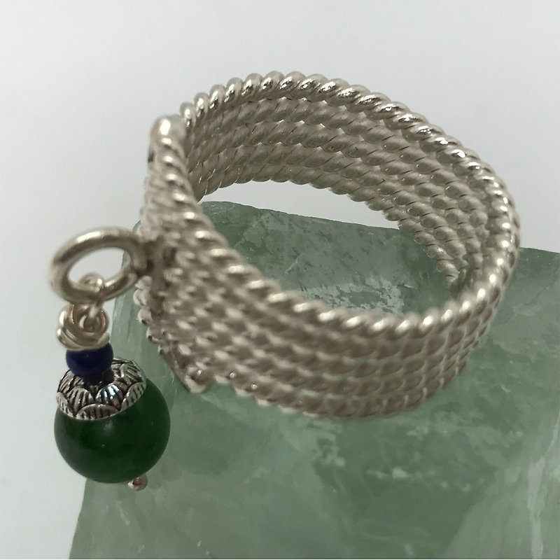 925 Silver Diopside Precious Stones Fishtail Braided Grain Ring Bead - General Rings - Sterling Silver 