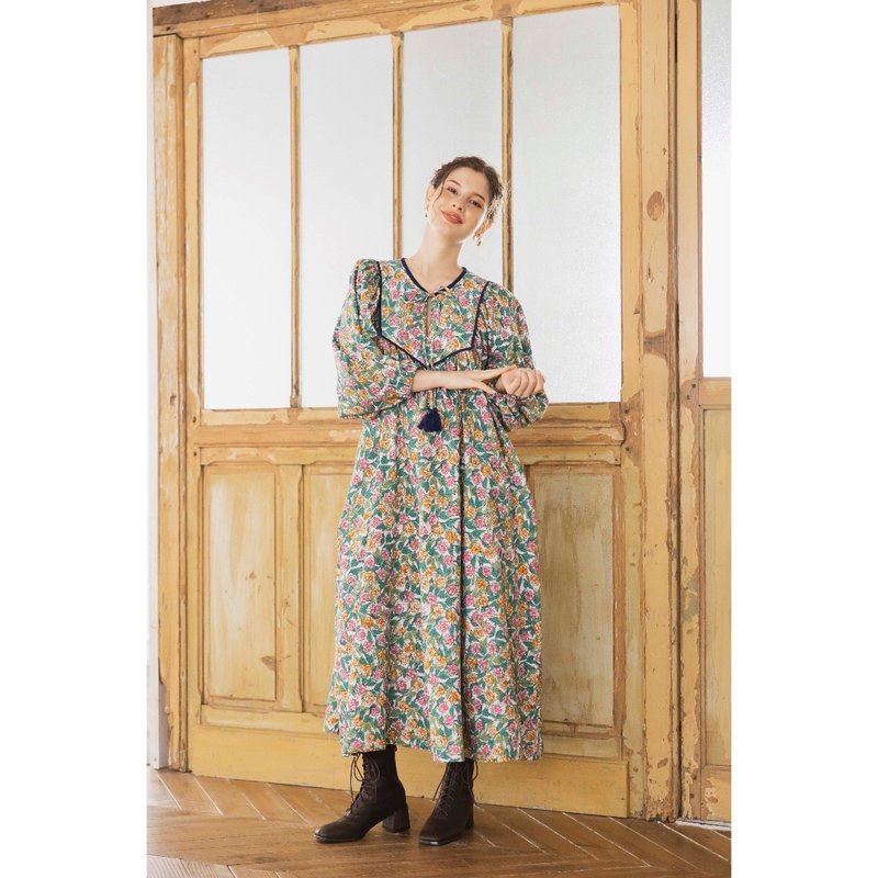 空想と憧れで描いた花柄、Petuniaカディ起毛ワンピース - 洋裝/連身裙 - 棉．麻 