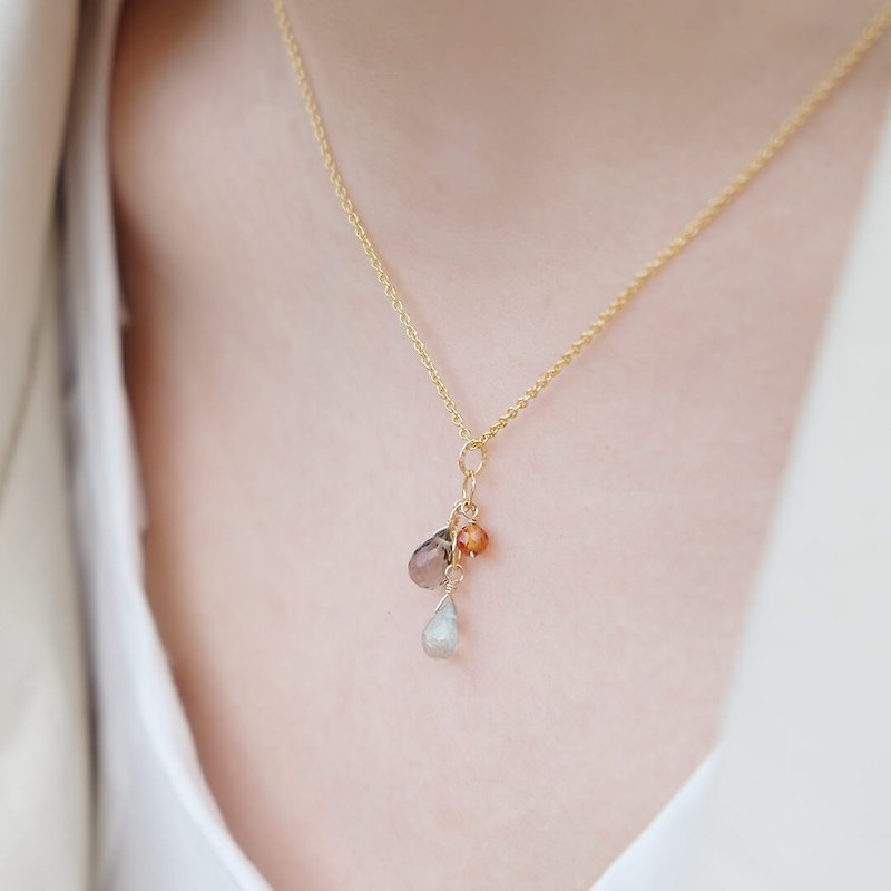 Vineyard Love-14K Kumquat Stone Labradorite Necklace that won’t fade after washing - สร้อยคอ - เครื่องประดับพลอย สีส้ม