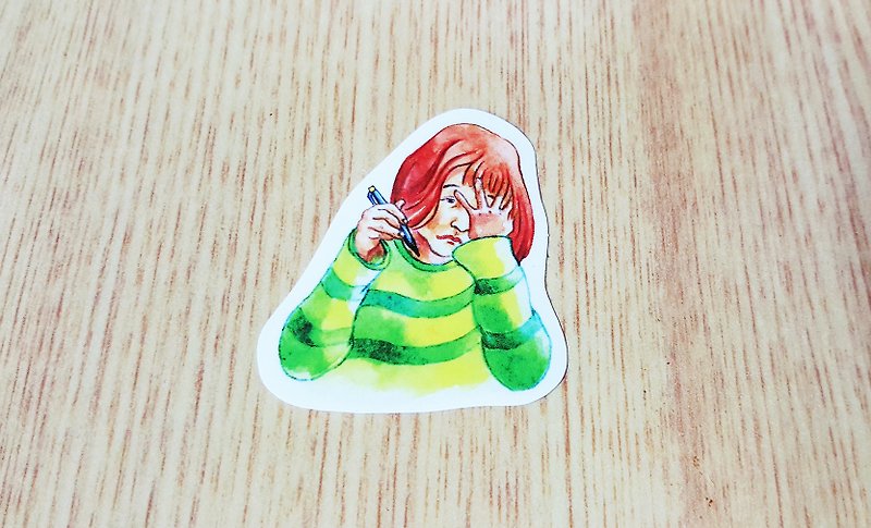 Bonnie painted watercolor rendering sticker "confused girl" - Stickers - Paper Multicolor
