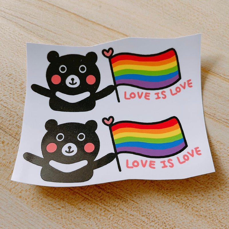 Sticker I Taiwan Black Bear Marriage Equality Love is love 2 pieces - สติกเกอร์ - กระดาษ ขาว