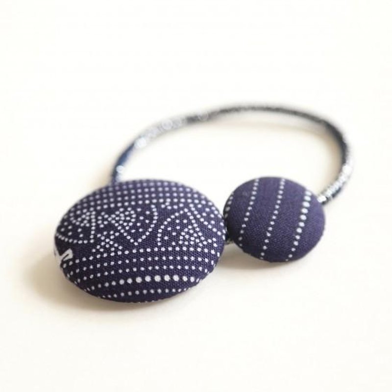 Happy hair ornament Kimono hair rubber 1 piece <Fan Blue> - เครื่องประดับผม - ผ้าฝ้าย/ผ้าลินิน สีน้ำเงิน