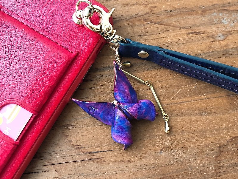 Origami Series - Metamorphosis Butterfly Mobile Phone Strap Unique Dyeing - Various Customizations for New Year - Charms - Genuine Leather Red