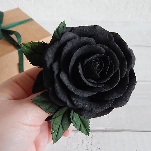 FloraFantasyIZ Black rose flower hair clip Bridal hair pin Gothic jewelry Halloween wedding