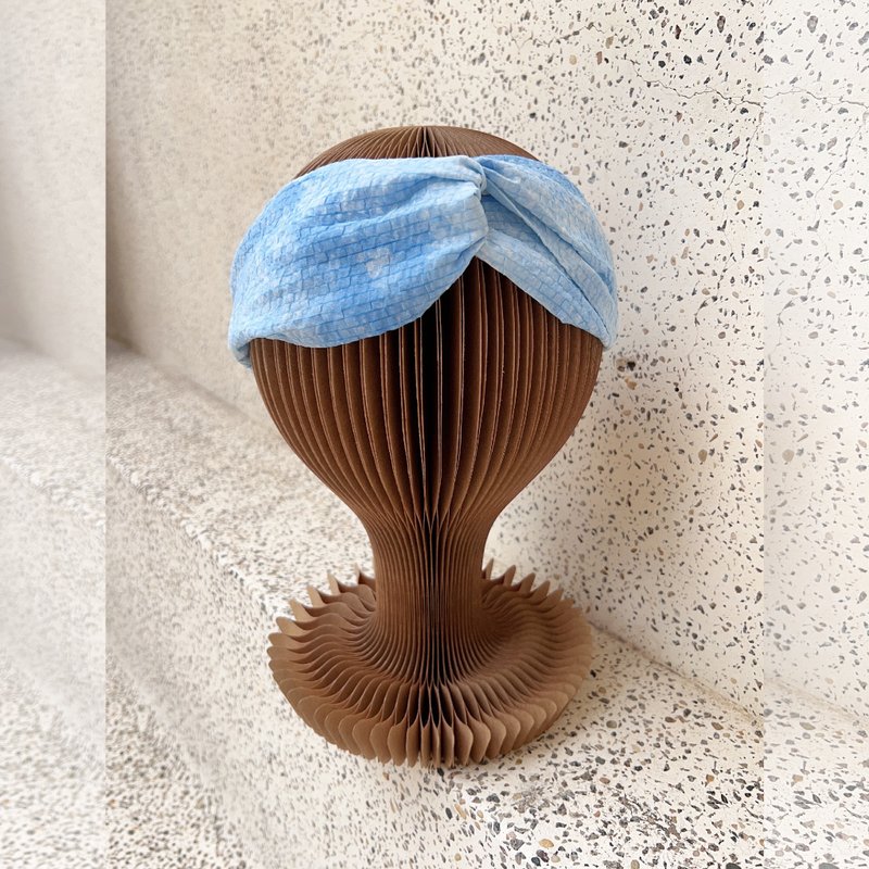 盐縮棉扎染鬆緊帶寬髮帶 - 髮夾/髮圈 - 棉．麻 藍色