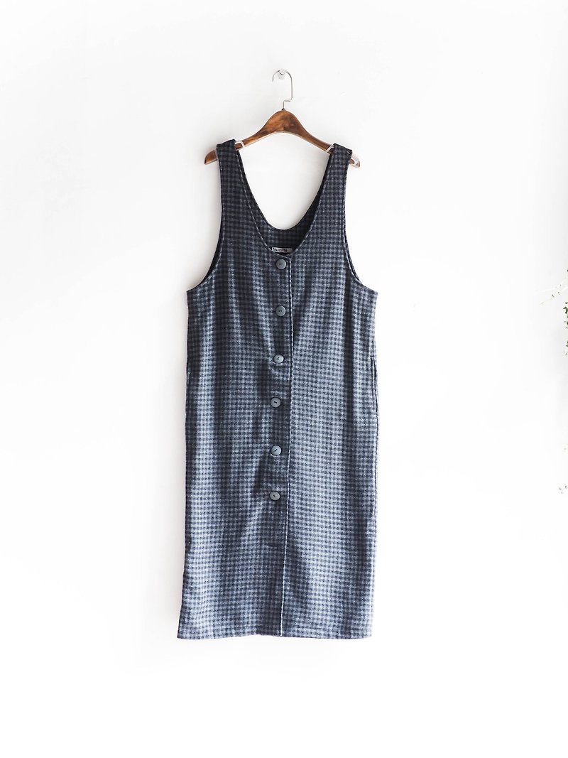 River Hill - Shimane finely checkered gray hair independence era coveralls harness dress long version vest neutral Japan overalls oversize vintage - One Piece Dresses - Wool Gray