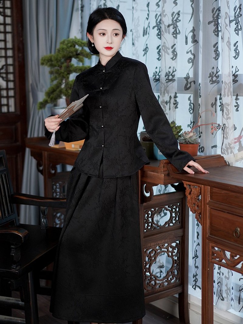 Black Chinese style Hanfu Buddhist Zen suit New Chinese style women's high-end tea suit Spring practice Zen suit - Qipao - Other Man-Made Fibers Black