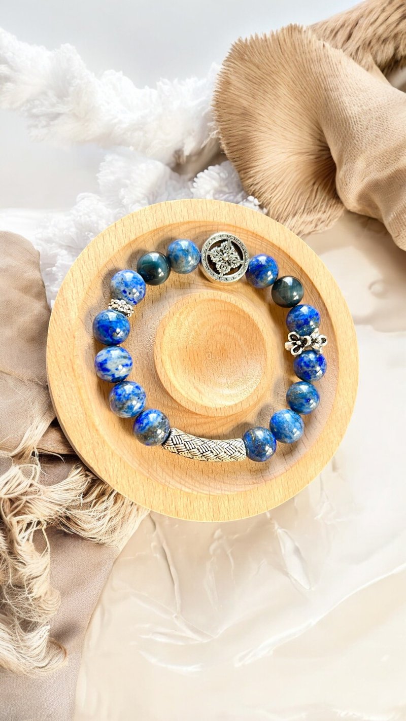 [Eye of Sea and Sky] Meditation Stone Lapis Lazuli Blue Stone Crystal Bracelet - Bracelets - Crystal Blue