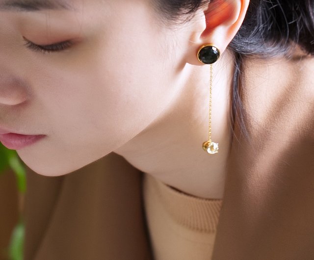 オブシディアン ジルコニウム ダイヤモンド 強力磁気イヤリング - ショップ Olivia Yao Jewellery ピアス・イヤリング -  Pinkoi