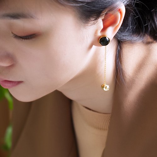 Olivia Yao Jewellery 黑曜石鋯鑽強力吸磁耳環