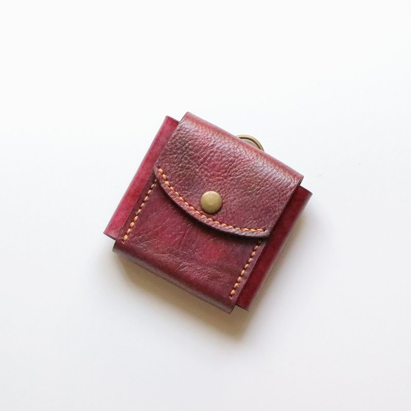 Special hand-dyed leather small change box, storage box - magenta - กระเป๋าใส่เหรียญ - หนังแท้ สีแดง