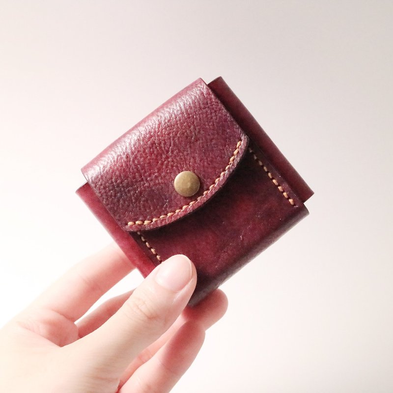 Special hand-dyed leather small change box, storage box - magenta - Coin Purses - Genuine Leather Red