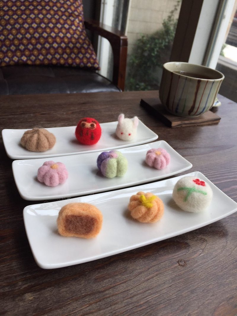 視覺甜點 羊毛氈日式和菓子 冰箱磁鐵 三件組 - 磁石貼/磁鐵 - 羊毛 粉紅色