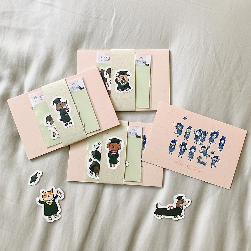 Graduated my dog friends / essay printing postcard (10 in) + waterproof sticker group (1 group) - Cards & Postcards - Paper Pink
