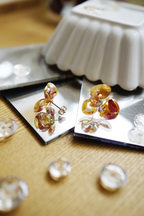 pozzimade Larmes - Autumn dried flower 花之淚光 耳環訂製