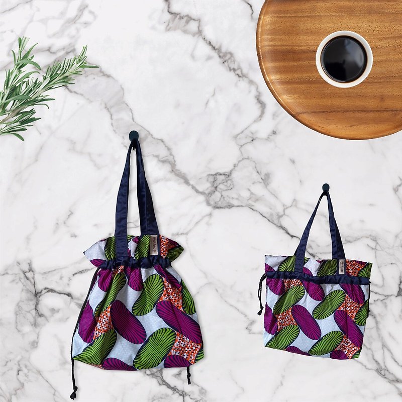 Drawstring bag African wax print  Handmade - Handbags & Totes - Cotton & Hemp Purple