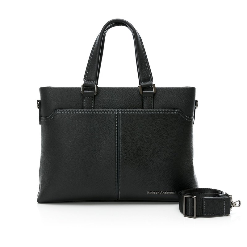 [Kim Anderson] Urban Simple Business Magnetic Buckle Briefcase-Black - กระเป๋าถือ - หนังแท้ สีดำ