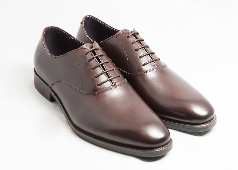 Hand-painted calfskin wood heel plain Oxford shoes leather shoes men's shoes-brown-E1A17-89 - รองเท้าอ็อกฟอร์ดผู้ชาย - หนังแท้ สีนำ้ตาล