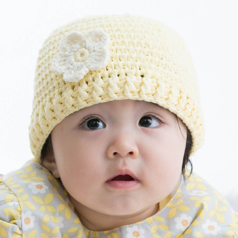 Cutie Bella Hand Knitted Hat Sunny Flower - Baby Hats & Headbands - Cotton & Hemp Yellow