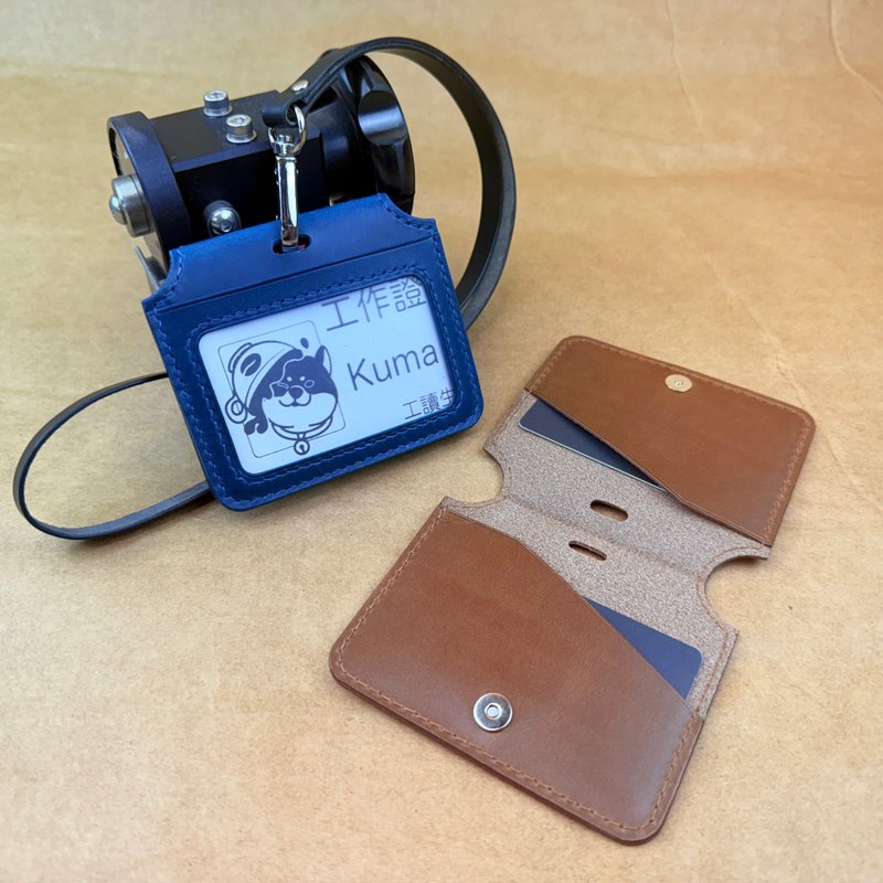 Italian BUTTERO Vegetable-Tanned Leather - Sora Horizontal ID Card Holder - IDCA04 - ที่ใส่บัตรคล้องคอ - หนังแท้ สีนำ้ตาล