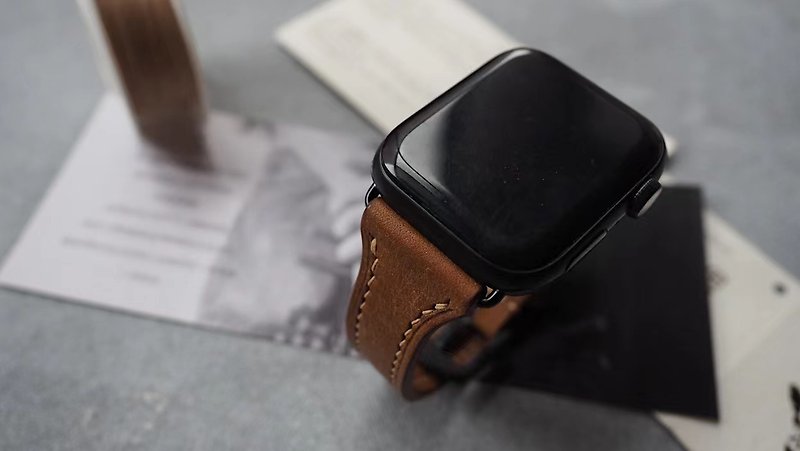 Pure handmade cowhide narrow Apple Watch strap custom lettering gift custom color - Watchbands - Genuine Leather Multicolor