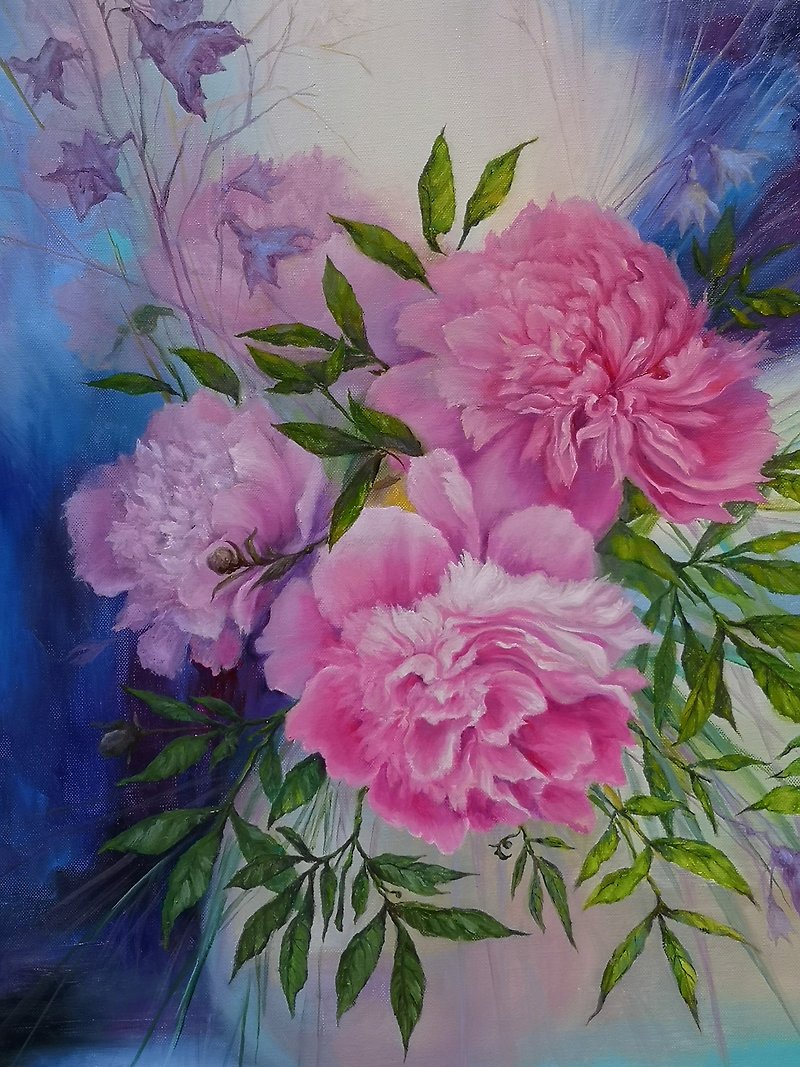 Pink Peony Oil Painting Original Art Flowers on Canvas Floral Wall Art - Posters - Cotton & Hemp 