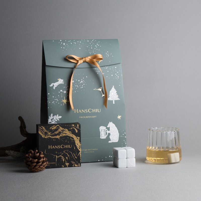 [Christmas Gift Box] Exchange Gift Bag/Whiskey Glass + Marble Ice Brick as a Boyfriend Gift - Bar Glasses & Drinkware - Glass Green