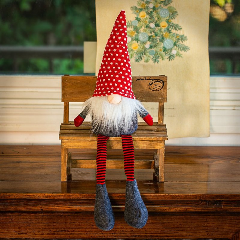 [Devalier] Christmas Gift Tomte Christmas Nordic Fairy Santa Claus Long Foot Tomte Christmas Ornament Decoration Yurt Tomte Large tl-232 - ของวางตกแต่ง - ผ้าฝ้าย/ผ้าลินิน สีแดง