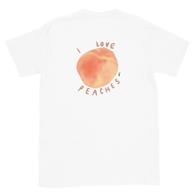 The Peach Short-Sleeve T-Shirt - เสื้อฮู้ด - ผ้าฝ้าย/ผ้าลินิน ขาว