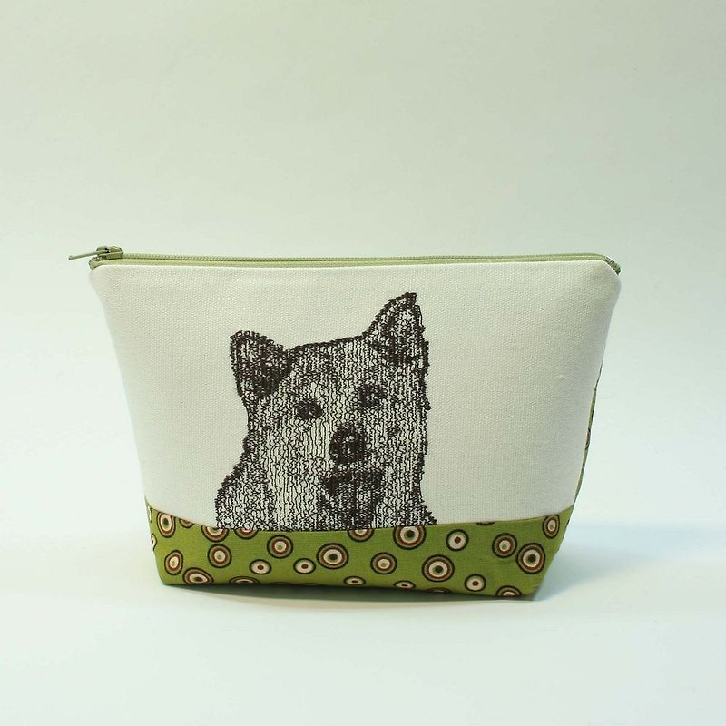 Shiba Inu embroidery Cosmetic 07- - Toiletry Bags & Pouches - Cotton & Hemp Green