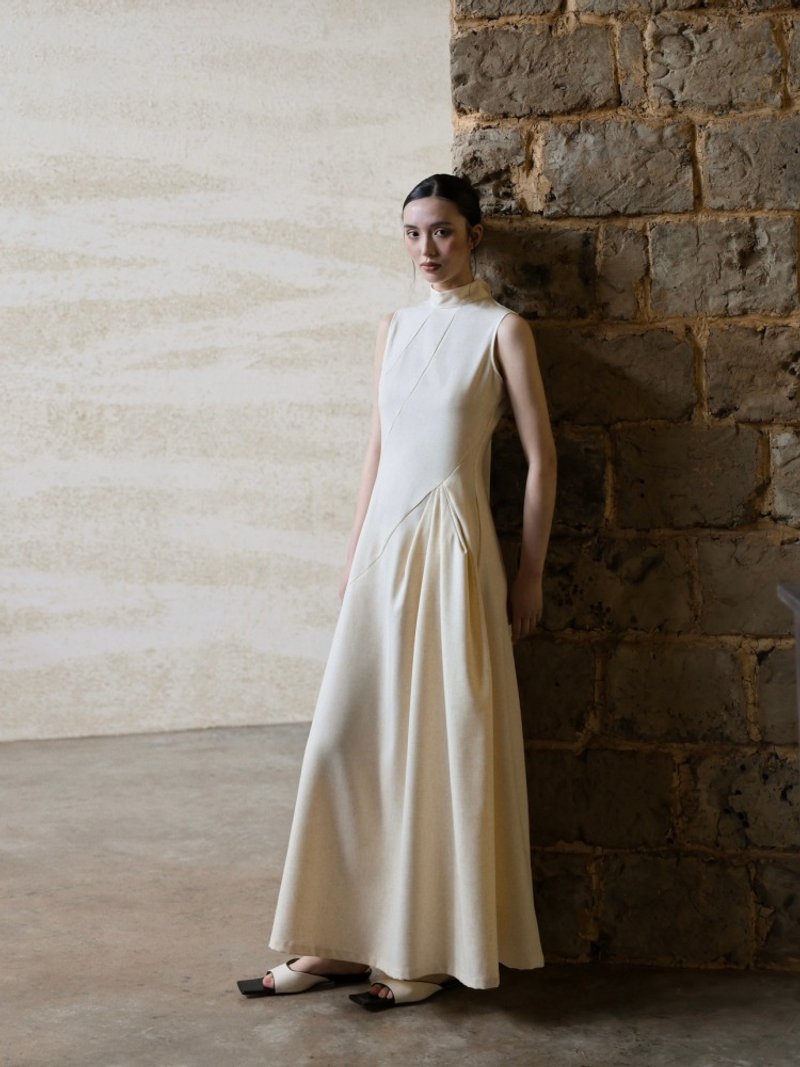 法式極簡 / 立領旗袍連身裙 - 洋裝/連身裙 - 其他材質 白色