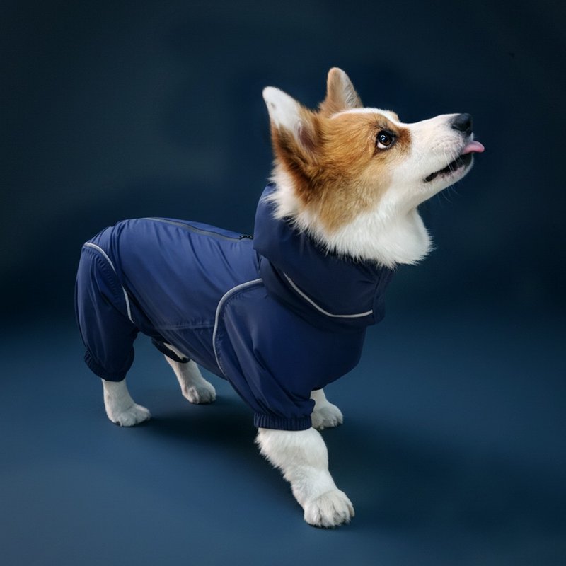 柯基犬專屬 透氣機能雨衣 短腿友善款 可定製修改-午夜藍 - 寵物衣服 - 聚酯纖維 黃色