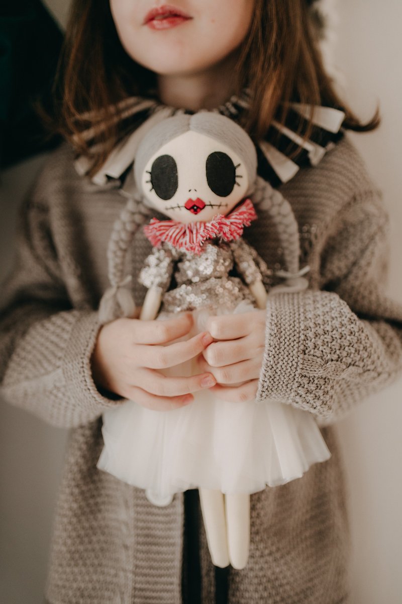 Halloween clown doll | Horror rag doll | Creepy scary cute witch | Spooky decor - ตุ๊กตา - วัสดุอื่นๆ สีเทา