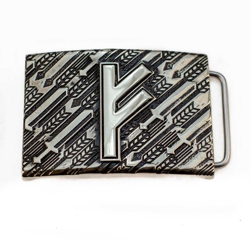 Fehu Rune soild german silver belt buckle,Vikings Wealth rune nickel silver belt - 皮帶/腰帶 - 其他材質 銀色