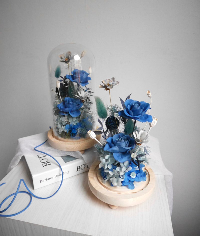 永生寶石藍玫瑰花盅 喬遷禮 | 開幕賀禮 | 情人節花禮 - 乾燥花/永生花 - 植物．花 藍色