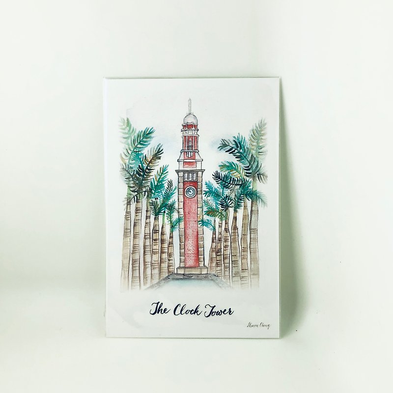 手描きの水彩画香港尖沙咀時計塔はがき - カード・はがき - 紙 ホワイト