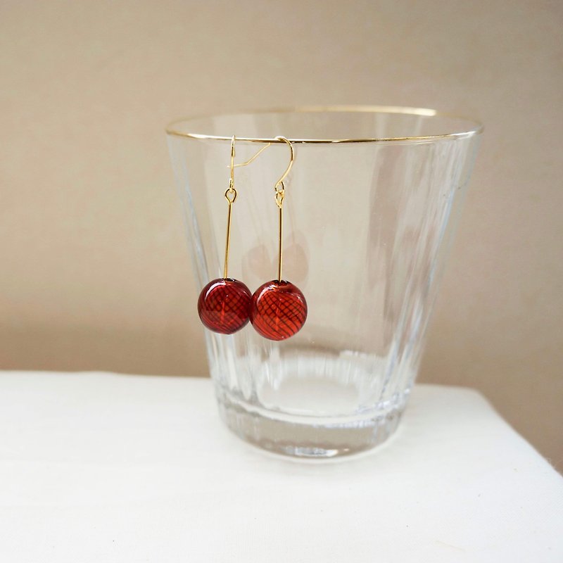 玻璃泡泡耳環 漿果 - 耳環/耳夾 - 玻璃 紅色