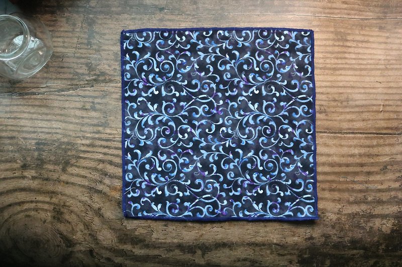 Blue rattan pattern pocket kerchief school style versatile suit handkerchief - Handkerchiefs & Pocket Squares - Cotton & Hemp Blue