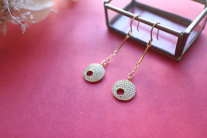 Sky walk-Brass zircon earrings - Earrings & Clip-ons - Copper & Brass Gold