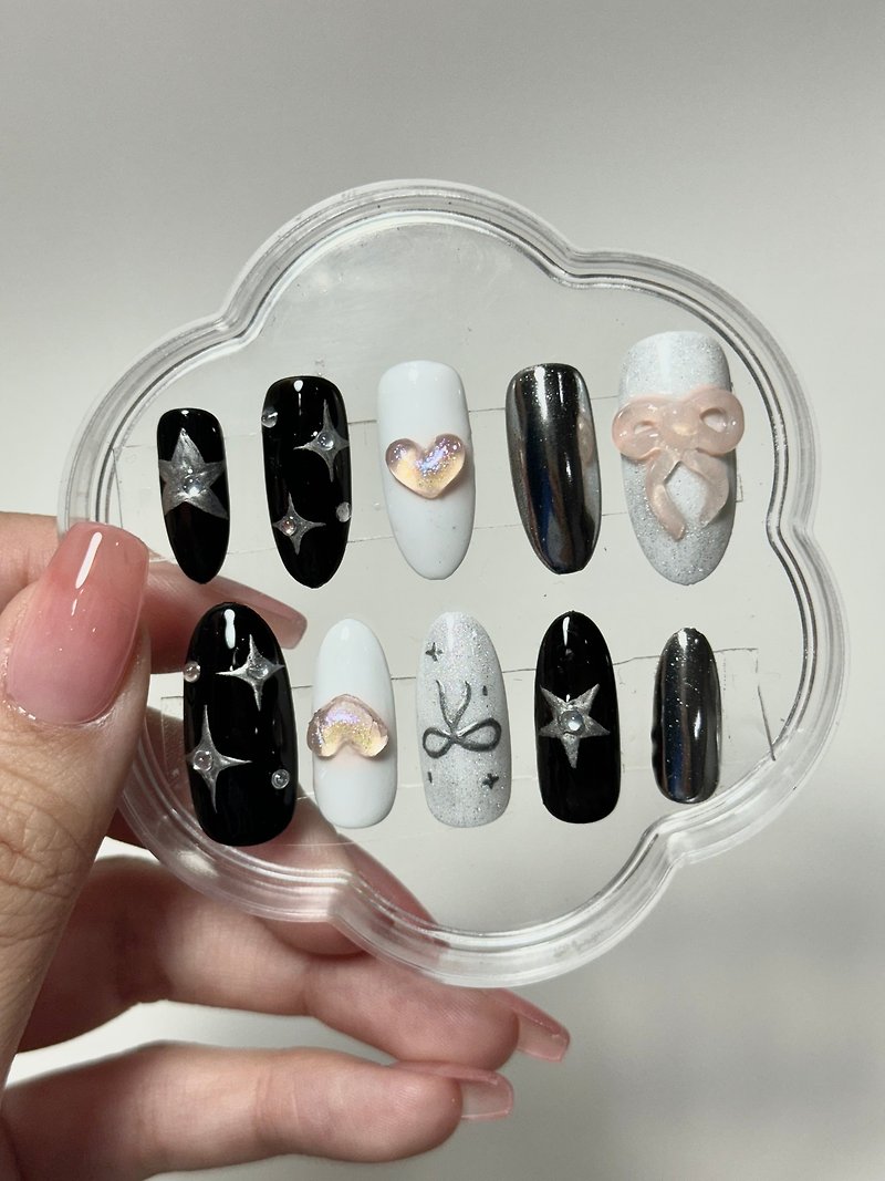 3D Y2K  black white and pink press on nails | 2000 street press on nails. - Other - Other Materials Black