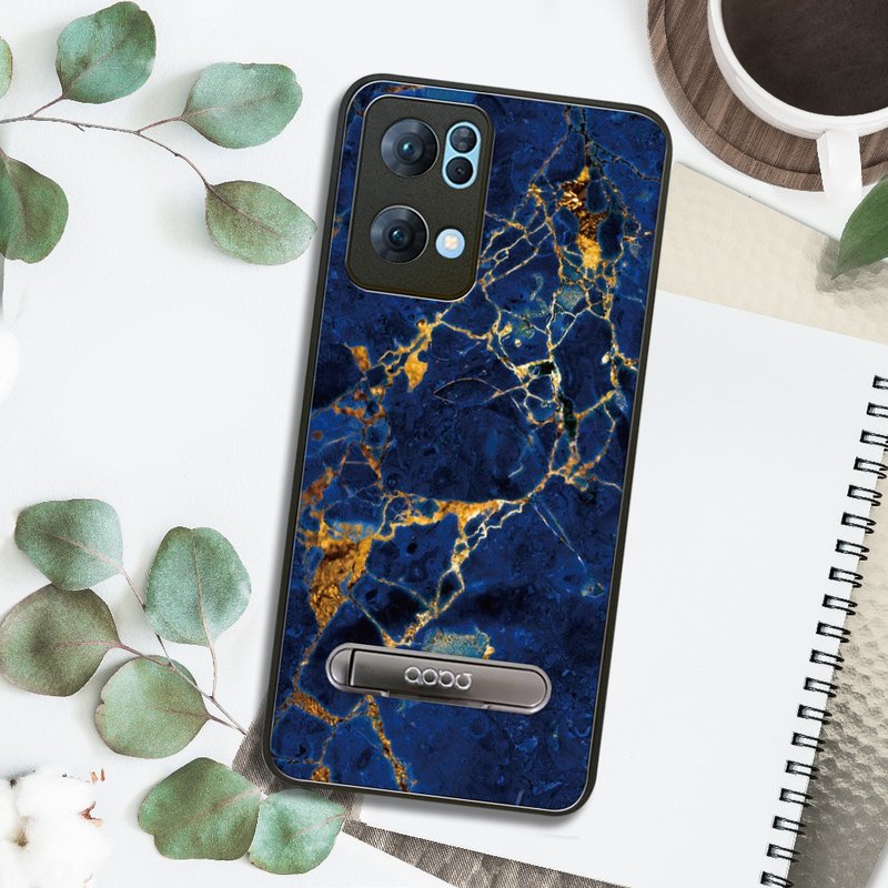 apbs OPPO Reno7 5G 全系列 減震立架手機殼-大理石寶石藍 - 手機殼/手機套 - 其他材質 多色